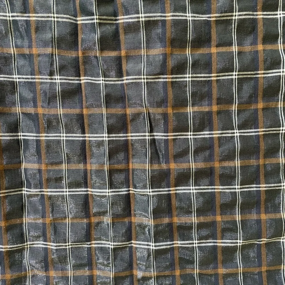 LOFT Metallic Navy Plaid Ruffle Short Sleeve Top, L - Picture 6 of 12